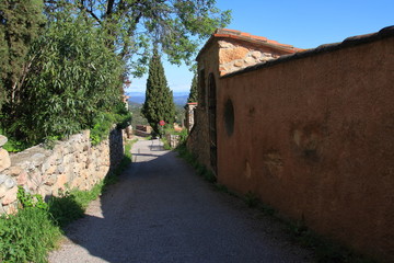 Street in french village of Castelnou in Pyrenees orientales, France