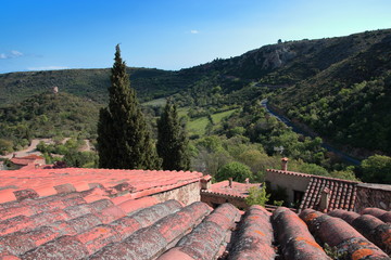 Roof of Traditional house in french village of Castelnou in Pyrenees orientales, France