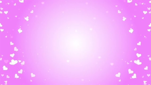 Valentines Day romantic dreamy white Heart particles with pink background.
