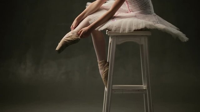 Girl Ballerina Posing In Studio