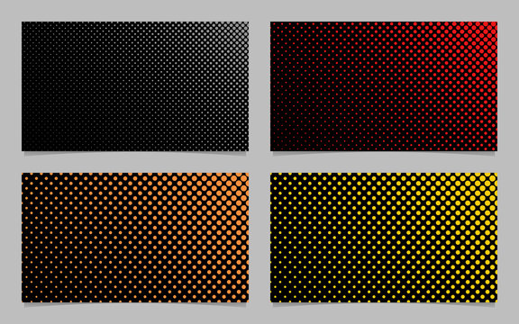 Digital halftone circle pattern business card background design set - vector corporation graphics with colored dots on black background