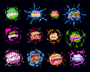 Happy Indian Diwali holiday. Comic book explosion Vector illustration.