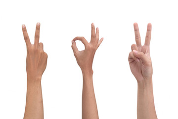 victory hand sign and ok hand sign