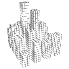 Mesh low poly wireframe cubes array like skyscraper city. Connected lines. Connection Box Structure. Digital Data Visualization Concept. Vector Illustration.