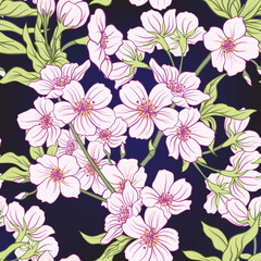 Seamless pattern with Japanese blossom sakura. Vector stock illu