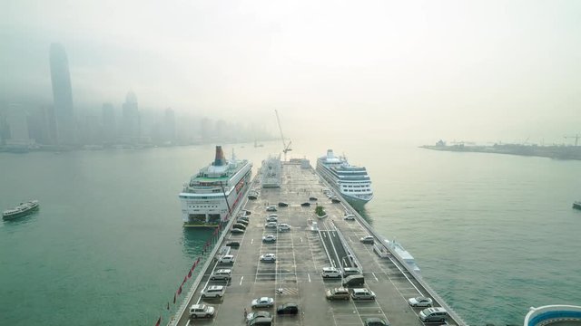 Timelapse, large cruise ship dock in Hong Kong