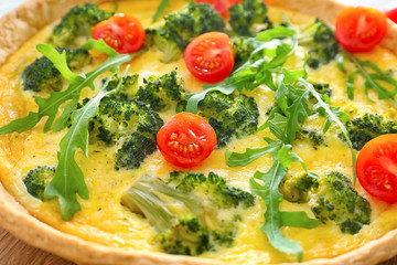 Tasty broccoli quiche, closeup