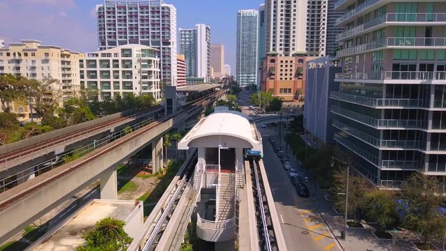 Aerial footage Brickell Metromover Station SW 1st avenue