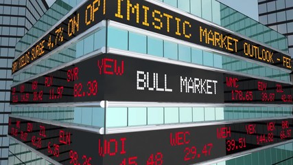 Bull Market Stock Ticker Building Wall Street 3d Animation