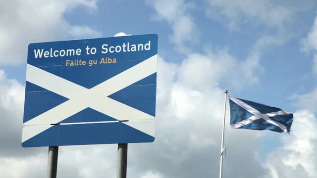 Welcome sign at Scottish Border