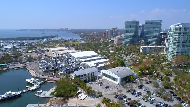 Aerial video Coconut Grove Dinner Key Marina Miami Florida