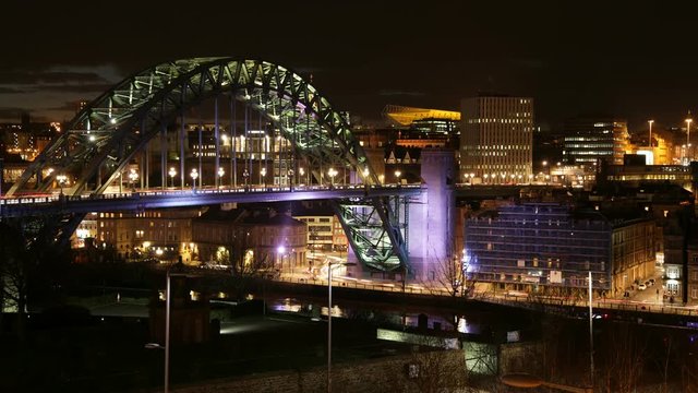 Night Timelapse of the Tyne Bridge in Newcastle, England