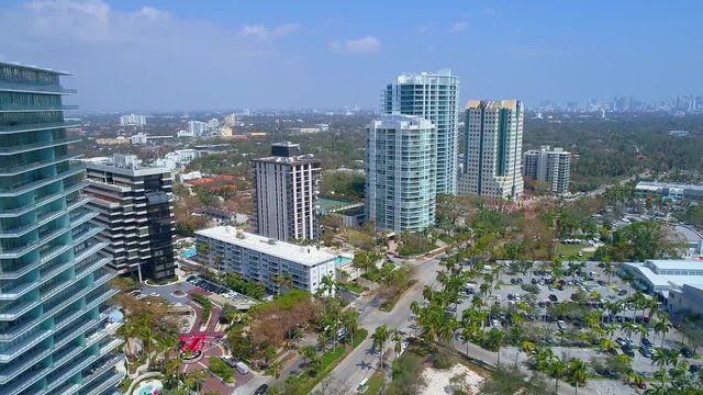 Drone shot Coconut Grove condominiums on Bayshore Drive