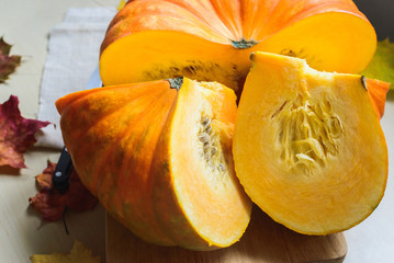 composition of fresh orange pumpkin harvest for thanksgiving day