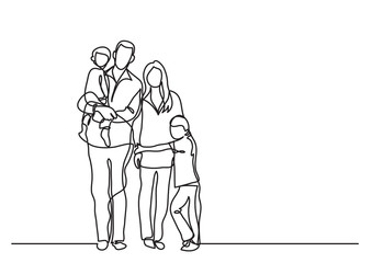 continuous line drawing of family standing together