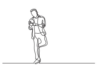 continuous line drawing of man using his mobile phone