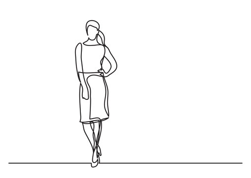continuous line drawing of standing woman