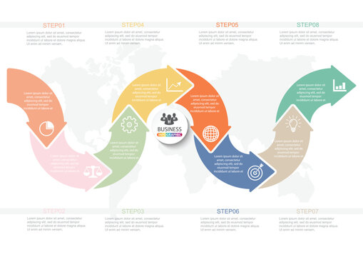 Timeline infographics design template with 8 options, process diagram, vector eps10 illustration
