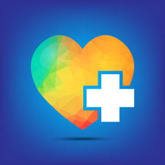 Fototapeta premium Heart polygon and heartbeat symbol on reflective surface. EPS 10.