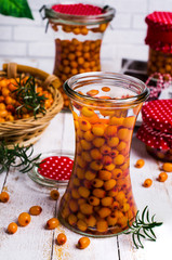 Berries of sea buckthorn with syrup