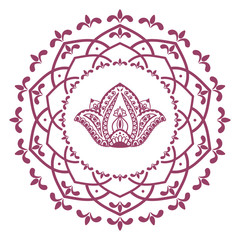 Hand drawn Lotus with mandala. Oriental ornaments for greeting card, invitation, yoga poster, coloring book.