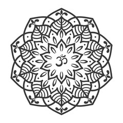 Om symbol with hand drawn mandala. Oriental decorative ornament  can be used for greeting card, wedding invitation, yoga poster, coloring book.