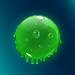 Colorful glossy sphere of slime with bubbles inside. Vector asset for game design isolated on black background.