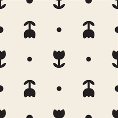 seamless monochrome flower with dot pattern background