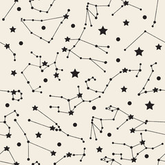 seamless  monochrome zodiac with star pattern background