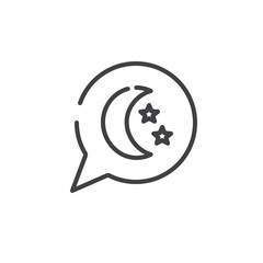 Dream Speech Bubble with moon and stars line icon, outline vector sign, linear style pictogram isolated on white. Symbol, logo illustration. Editable stroke