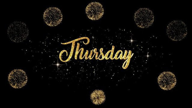 Tuesday Beautiful golden greeting Text Appearance from blinking particles with golden fireworks background.
