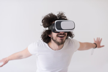 Man using headset of virtual reality