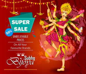 Goddess Durga for Happy Dussehra sale and promotion advertisement background