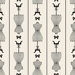 seamless monochrome vintage mannequin with ribbon pattern background