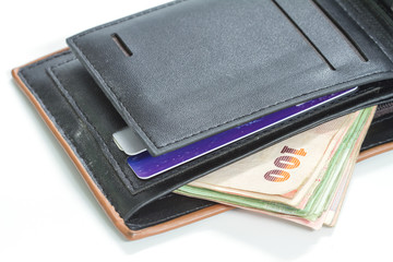 Wallet with credit cards and Thai banknotes