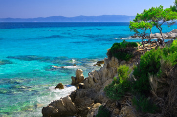 Obraz premium Sea shore under clear sky
