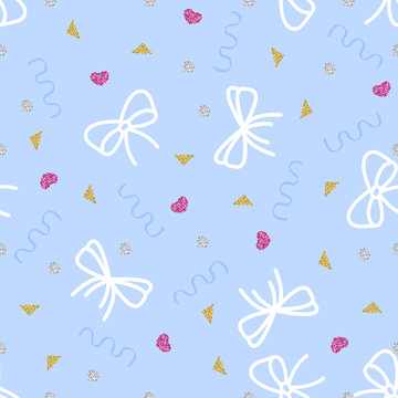 seamless pink ribbon with glitter confetti pattern background.eps