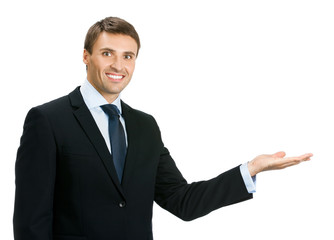 Business man showing, isolated