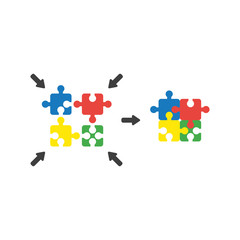Flat design style vector concept of four part puzzle pieces connected