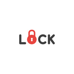 Flat design style vector concept of lock text with closed padlock