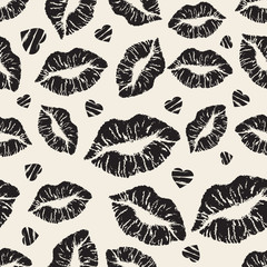 seamless monochrome kiss lips pattern background - obrazy, fototapety, plakaty