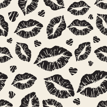 seamless monochrome kiss lips pattern background