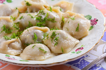 Boiled dumplings on plate