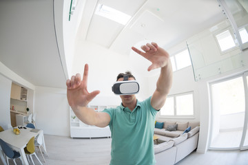 man using VR-headset glasses of virtual reality