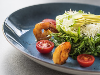Salad with tiger shrimps