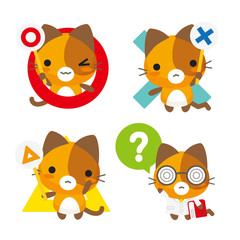 Obraz premium ネコとーく。三毛猫+クイズ正解不正解