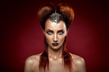 Shot of a futuristic young woman. Blue hair