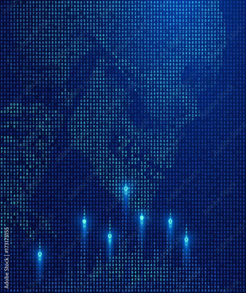 Poster Human skull from the digits. The matrix of digits forms a skull and launch nuclear missiles. Apocalypse, end of the world, the total annihilation of humanity as a result of a hacker attack. VECTOR