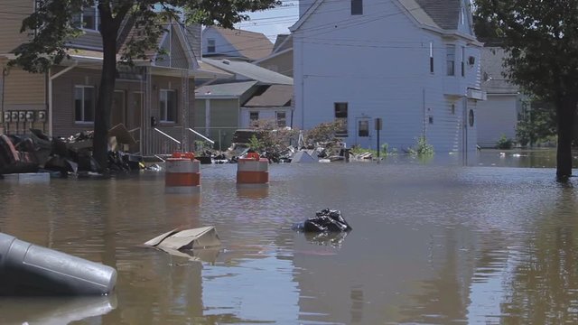 footage of Flooded streets after a hurricane