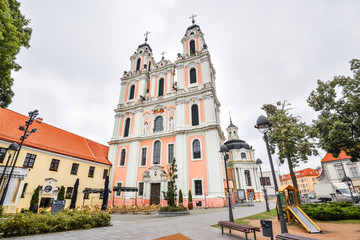 Vilnius, Lithuania - August 13, 2017: Beautiful old Church of St. Catherine, Vilnius, Lithuania. Late baroque style church, built during 1625-1743. Part of Benedictine monastery ensemble. 